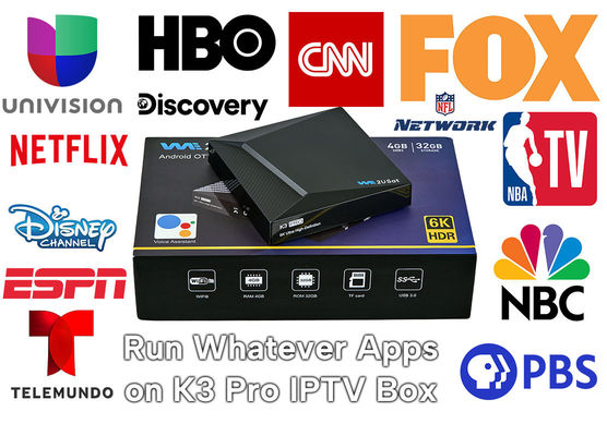 Siyah Android IPTV Kutusu K3 Pro OTT Akış Kutusu Hayat boyu IPTV Akıllı Kutusu