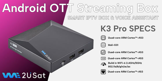 ODM K3 Pro Android IPTV Kutusu Hayat boyu Ağ OTT Akış Kutusu